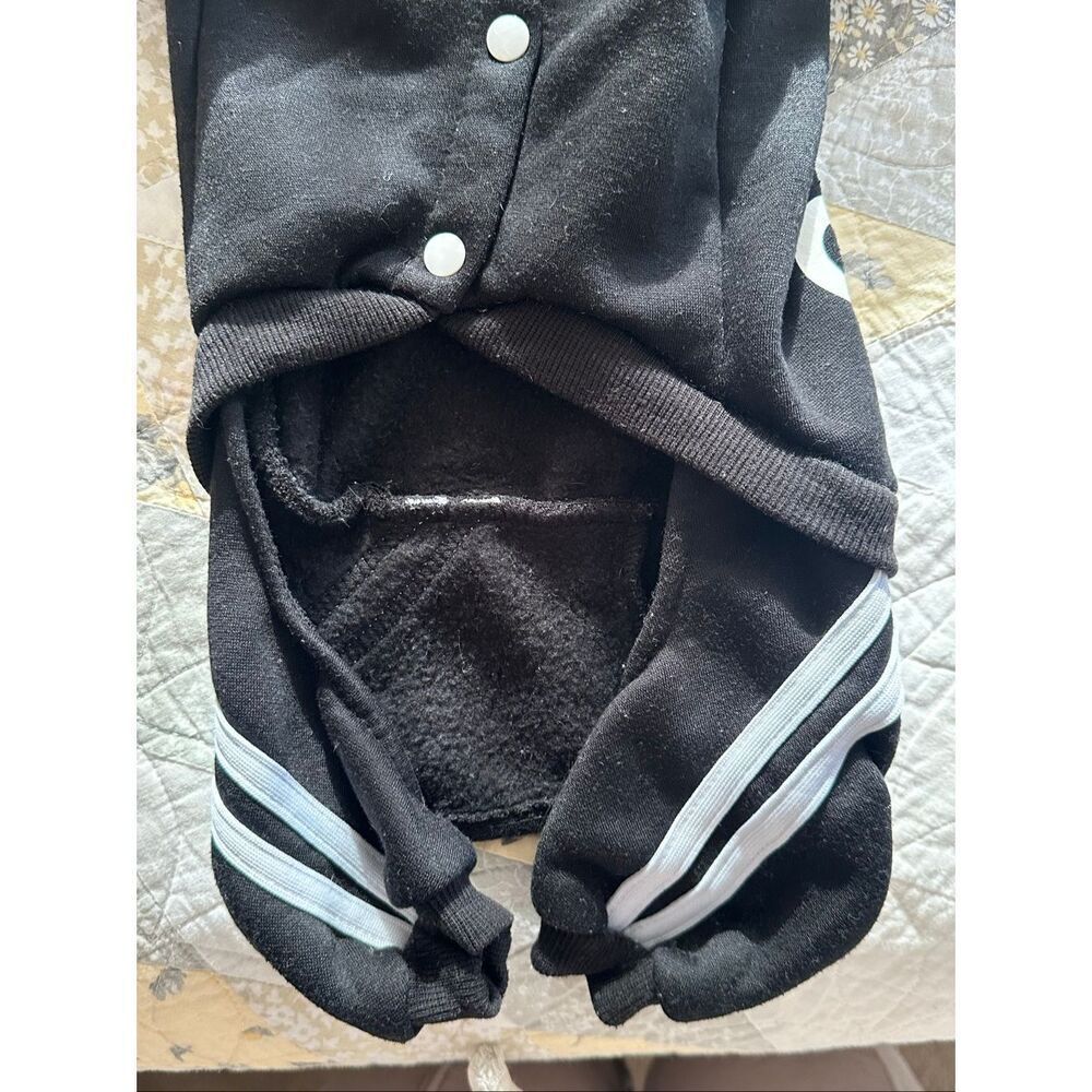 Adidog Sporty Pet Hoodie Tracksuit - Black/White 3-Stripe Dog Jumpsuit Size - Sm - Picture 3 of 4